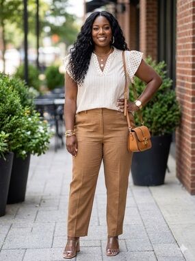 Sleeveless Pinstripe Flutter Top with Polka Dot Trim